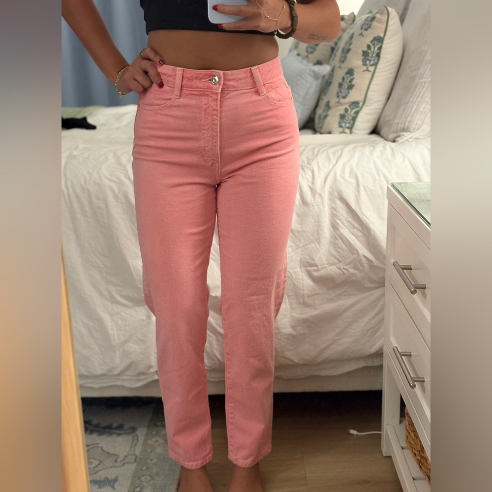 Zara High Rise Pink Straight Leg Jeans